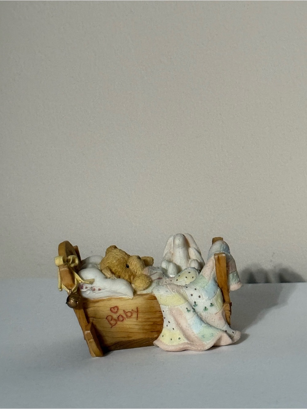 Vintage 1992 Baby “Cradled With Love” Teddy Bear Cradle Figurine Hamilton Gifts